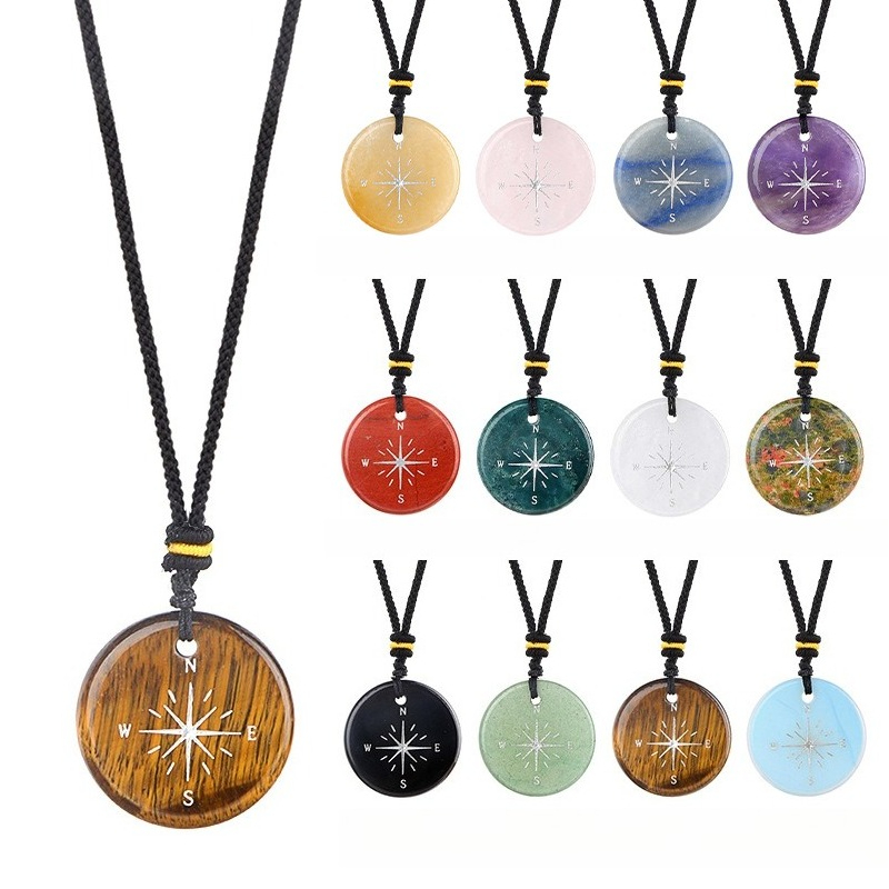 Natural Stone Viking Compass Pendant Necklace, Vegvisir Gift